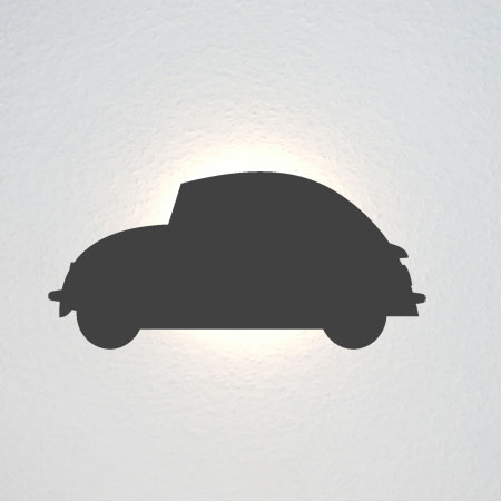 Umriss eines Autos: VW Käfer, aus den 60er Jahren